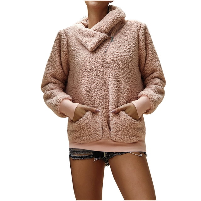 CEHVOM Veste Chaude pour Femmes Hiver à Fermeture Éclair Unie à Manches Longues