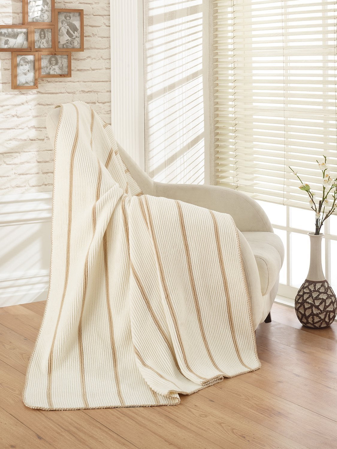 Ottomanson Plush Soft Cotton Reversible, Striped, Solid and Trellis