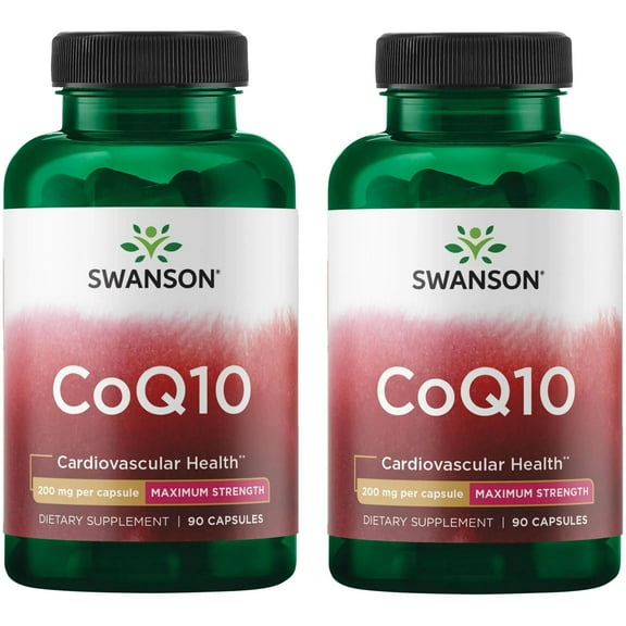 Swanson CoQ10 Cardiovascular Brain Energy and Heart Health Antioxidant Support Supplement 200 mg 90 Capsules (2 Pack)