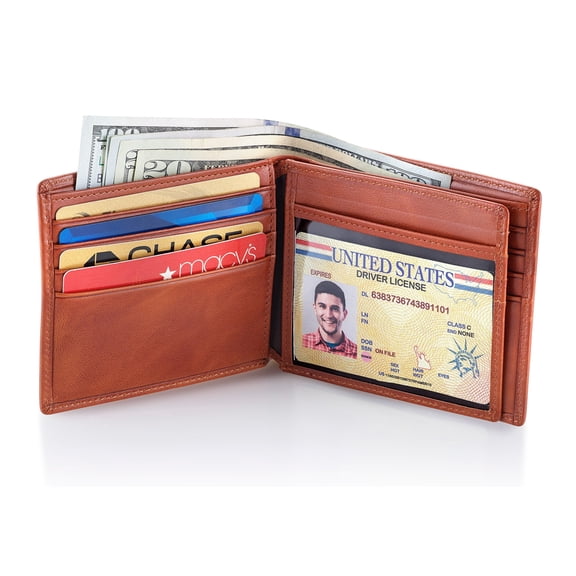 Stealth Mode Leather Bifold Wallet for Men With ID Window and RFID Blocking (Light Brown)