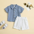 thumbnail image 2 of Cathalem Baby Boy Spring Outfits Toddler Baby Boy Summer Outfit Short Sleeve T Shirt Top Casual Shorts Set Infant Newborn Clothes (Blue,120), 2 of 6