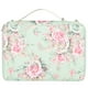 thumbnail image 1 of Estuche para lápices con estampado de rosas, cremallera multicapa, 252 ranuras, bolsillo de almacenamiento portátil para bolígrafos (fondo verde rosa), 1 of 14