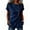 #104-Navy, variant on Women's Textured Imitation Linen Blouse Asymmetrical Collar Button Detail Short Sleeve Ruched Drawstring Waist Loose Casual Top