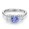 thumbnail image 3 of Gem Stone King 925 Sterling Silver Blue Tanzanite and White Moissanite Engagement Ring for Women | 1.90 Cttw | Round 6MM | Gemstone December Birthstone | Size 5, 3 of 7