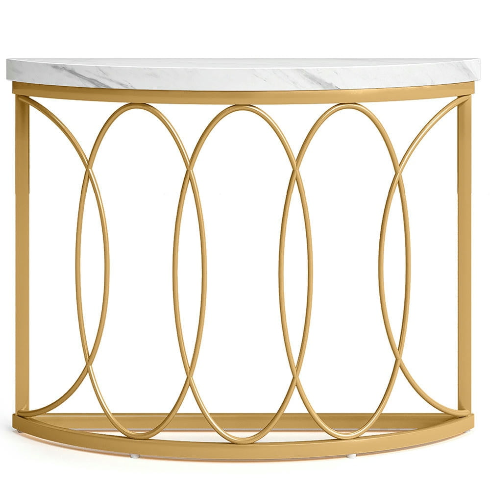 Topcobe Faux Marble Console Table, 43" Half Moon Sofa Entryway Table, Modern Furniture for Indoor, Entryway, Hallway