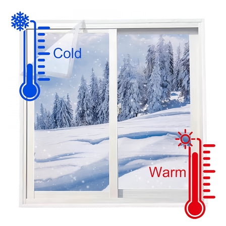 ICERUN Plastic Window Insulation Kit, 23.62"X23.62" Thicken Translucent Window Covering Shrink Film with Hook & Loop Window Winterizing Kit for Winter