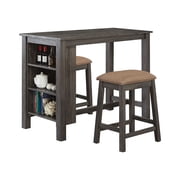 GTU Furniture 3-piece Grey/Black Counter High Bar Set Includes Storage Table and Two Backless Barstools with Frbaic Seat