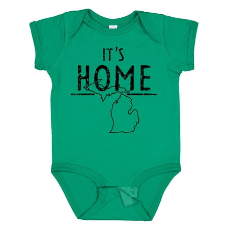 

Inktastic It s Home- State of Michigan Outline Distressed Text Boys or Girls Baby Bodysuit