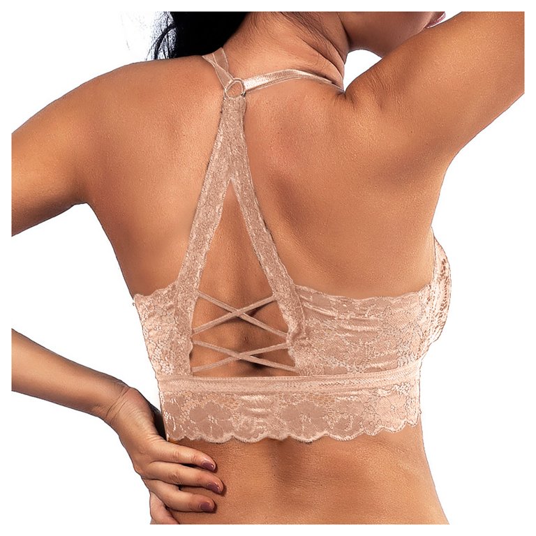 Knosfe Wireless Bra for Women Lace Solid Criss Cross Comfort