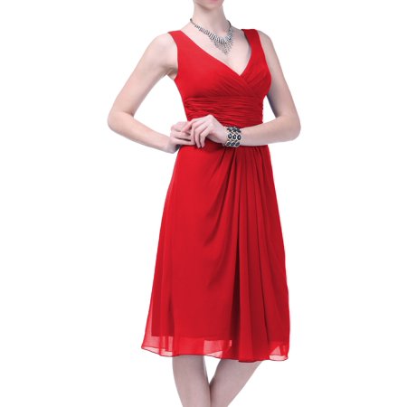 Faship Womens V-Neck Bridesmaid Wedding Party Prom Formal Dress Red - (Best Inexpensive Prom Dresses)