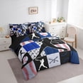 thumbnail image 2 of Castle Fairy Sport Baseball Collage Twin Bedding 7-Piece, Geometric Plaid Bedding Comforter Set, Navy Red Black,Black Reversible, 2 of 7