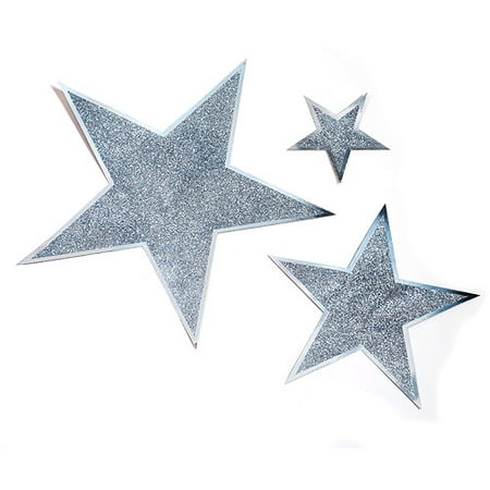 12" Glitter Star Cutouts, Silver