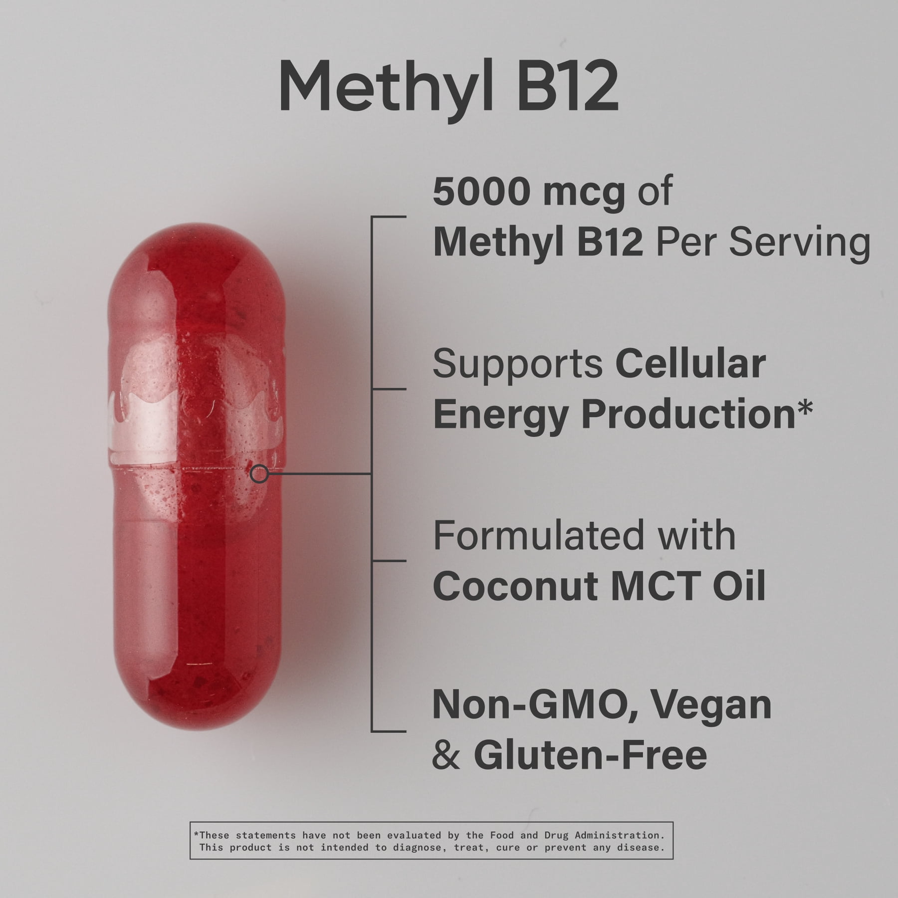 Sports Research® Vitamin B12 (Methylcobalamin) 5000mcg (High Potency) + Coconut MCT Oil for Energy Support Vegan Certified Non-GMO Gluten Free 120 ct
