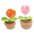 thumbnail image 1 of 2 piezas de flores de tulipán tejidas a mano en maceta de ganchillo, simulación de flores de bonsái, decoración, 1 of 7