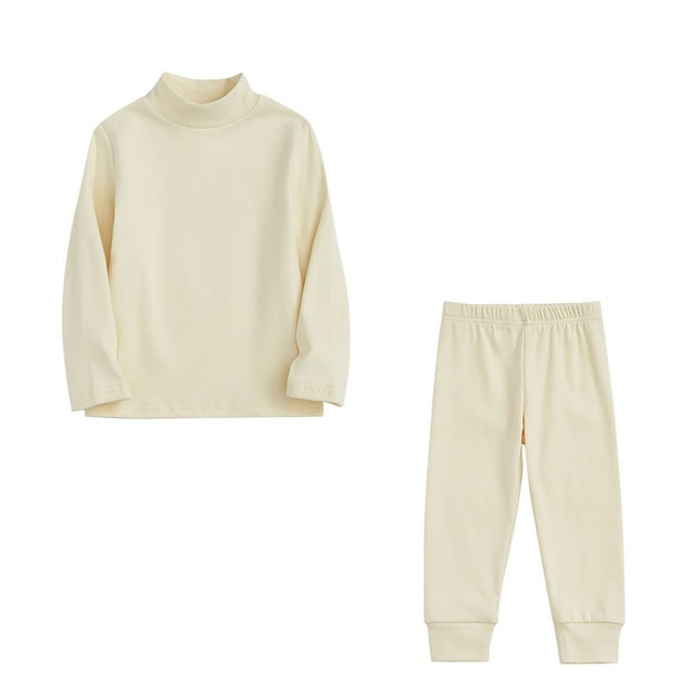 Dealovy Ensembles de Pyjamas pour Filles 2 Pcs Tenues Col Roulé Manches Longues sous-Vêtements de Survêtement Unisexe Tenue d'Intérieur