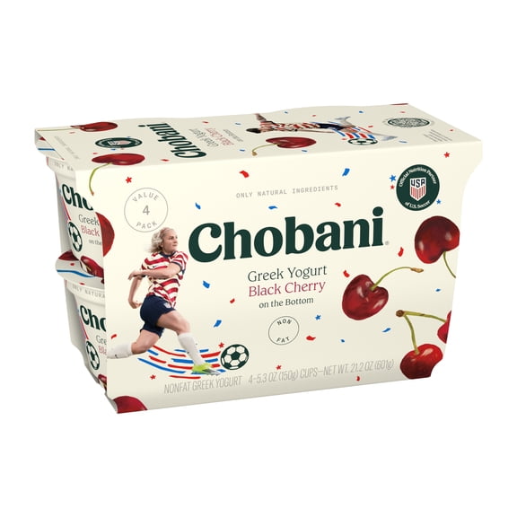 Chobani Non-Fat Greek Yogurt Black Cherry on The Bottom 5.3 oz 4 Pack