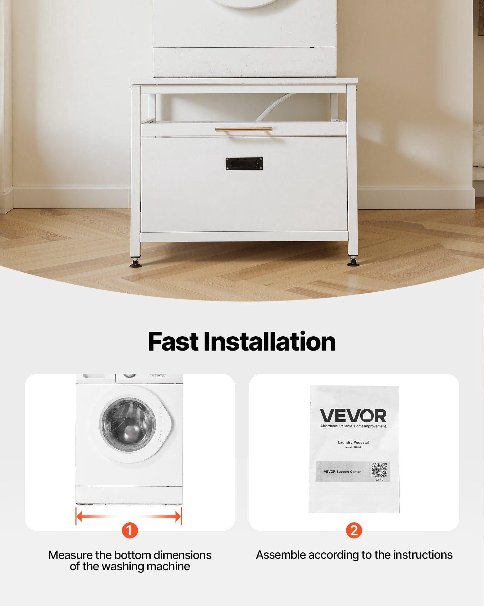Laundry Pedestal with Pull Out Tray 29x29 Washer Dryer Stand 23 Inch Height 700lb Capacity Non Slip Feet White Storage