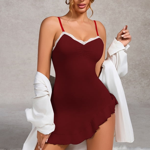 Camisón corto de poliéster para mujer, de color liso, redondo, holgado, cómodo, sin mangas, largo medio, falda