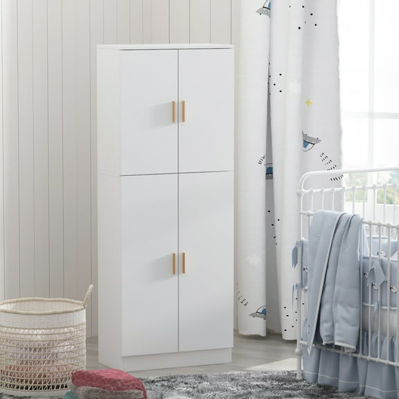 MONSLIPA Freestanding Storage Cabinet with 3 Adjustable Shelves, 4-Door Kitchen Pantry for Dining, Living Room,White