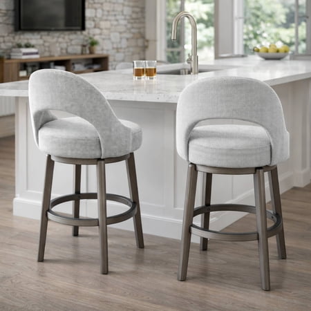 Set of 2 Counter Height Bar Stools, 26 Inch Swivel Barstools with U-Shaped Back, Fabric Kitchen Stools for Island, Home Bar & Pub, Grey