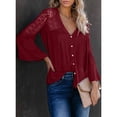 thumbnail image 4 of Uhndy Women's Blouses V Neck Lace Crochet Button Down Shirts Bell Sleeve Casual Loose Tops, 4 of 6