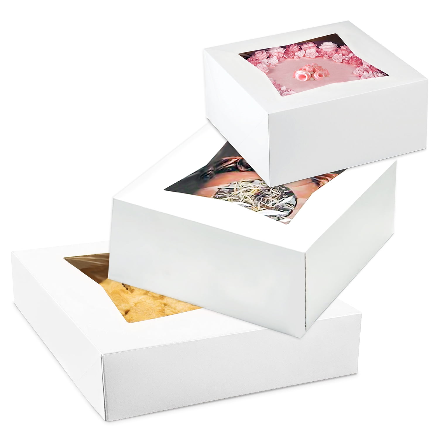 Pack of 25 WHITE 8x8x4 Window Bakery or Cake Box 