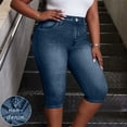 thumbnail image 2 of Miluxas Bermuda Jean Shorts for Women Knee Length High Waisted Trendy Cuffed Hem Long Stretchy Denim Shorts Summer Shorts Blue S(S), 2 of 8