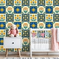 thumbnail image 3 of Mexican Talavera Peel and Stick Wallpaper Floral Star Tile Blue Yellow Scandinavian Folk Wall Mural 23.6in x 9.8ft Self Adhesive Removable Wall Paper Renter Friendly Wallpaper for Bedroom, 3 of 8