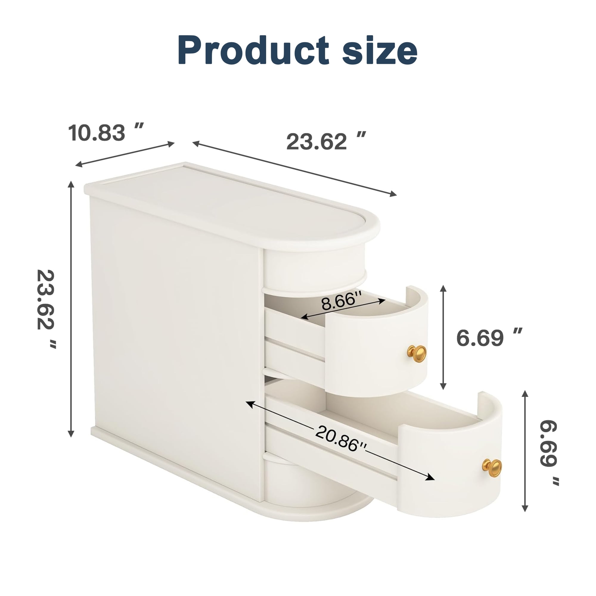 Demi Bonn Narrow Side Table with 2 Drawers, Wood Side End Table, Nightstand and Bedside Table with Storage, for Small Spaces, White