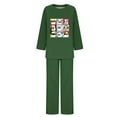 thumbnail image 4 of QIUOMBBP Two Piece Sets for Women Funny Ghost Graphic Halloween Pajamas Long Sleeve Crewneck Pullover and Pants Sleepwear Outfits Oversized Loungewear, Army Green, M, 4 of 5