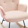 thumbnail image 4 of 35" Upholstered Rocking Chair Nursery, Wingback Glider Rocker Lounge Chair with Padded Headrest and Solid Wood Base, Comfy Leather Fabric Accent Chair Reading Chair for Living Room, Bedroom, Pink, 4 of 7