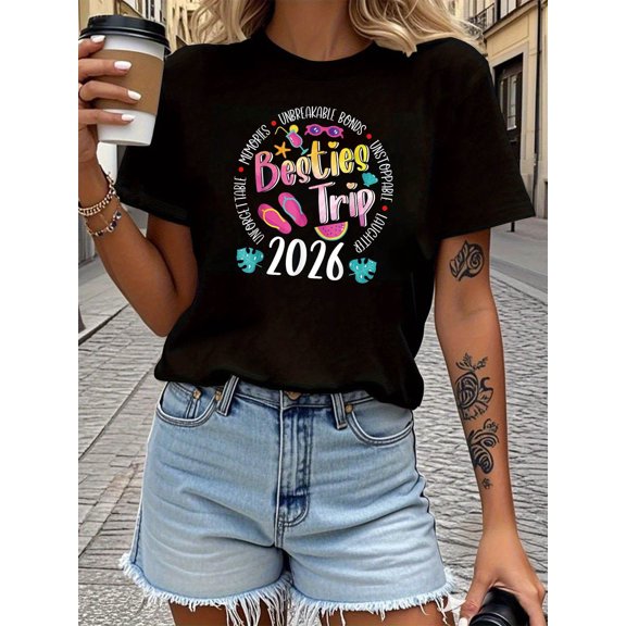 Retro Besties Trip 2026 Summer Vacation T-Shirt Women Friendship Travel Graphic Tee Beach Party Apparel