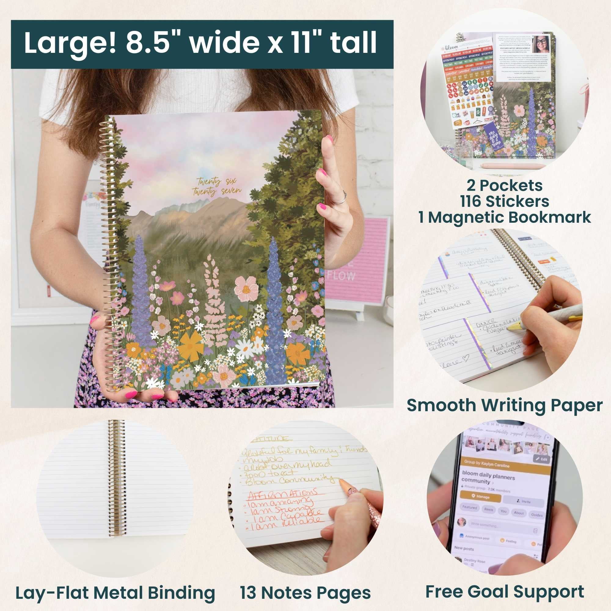 bloom daily planners 2026-2027 Academic Planner, 13 Month Monthly & Weekly, 8.5" x 11" Soft Cover, Stickers Included, Wildflower Mountainside