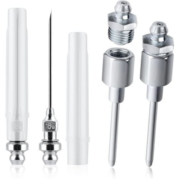 CURYMAY 2026 New 4Pcs Grease Needle Nozzles,2.4 & 3 Inch Long Grease Gun Needle Nozzles 18G Grease Injector Needles Narrow Needle Grease Adapter with 1/8 Inch Npt Threads for Lubricating
