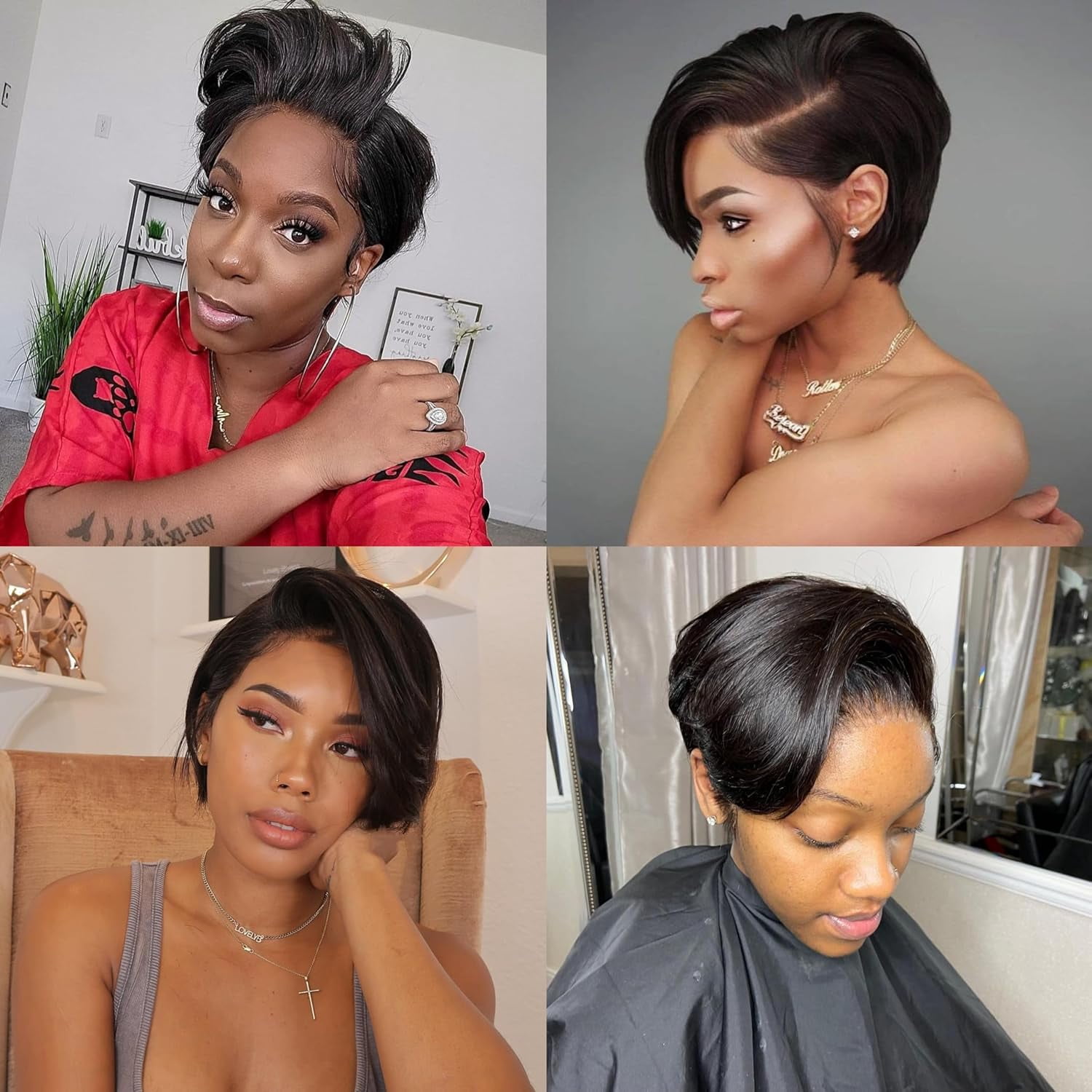 SPOU Short Pixie Cut Wig Human Hair 7X6 HD Lace Straight Wear and Go Glueless Wigs Human Hair 8inch Pre Plucked Pre Cut Short Pixie Wigs for Black Women (Natural Color)