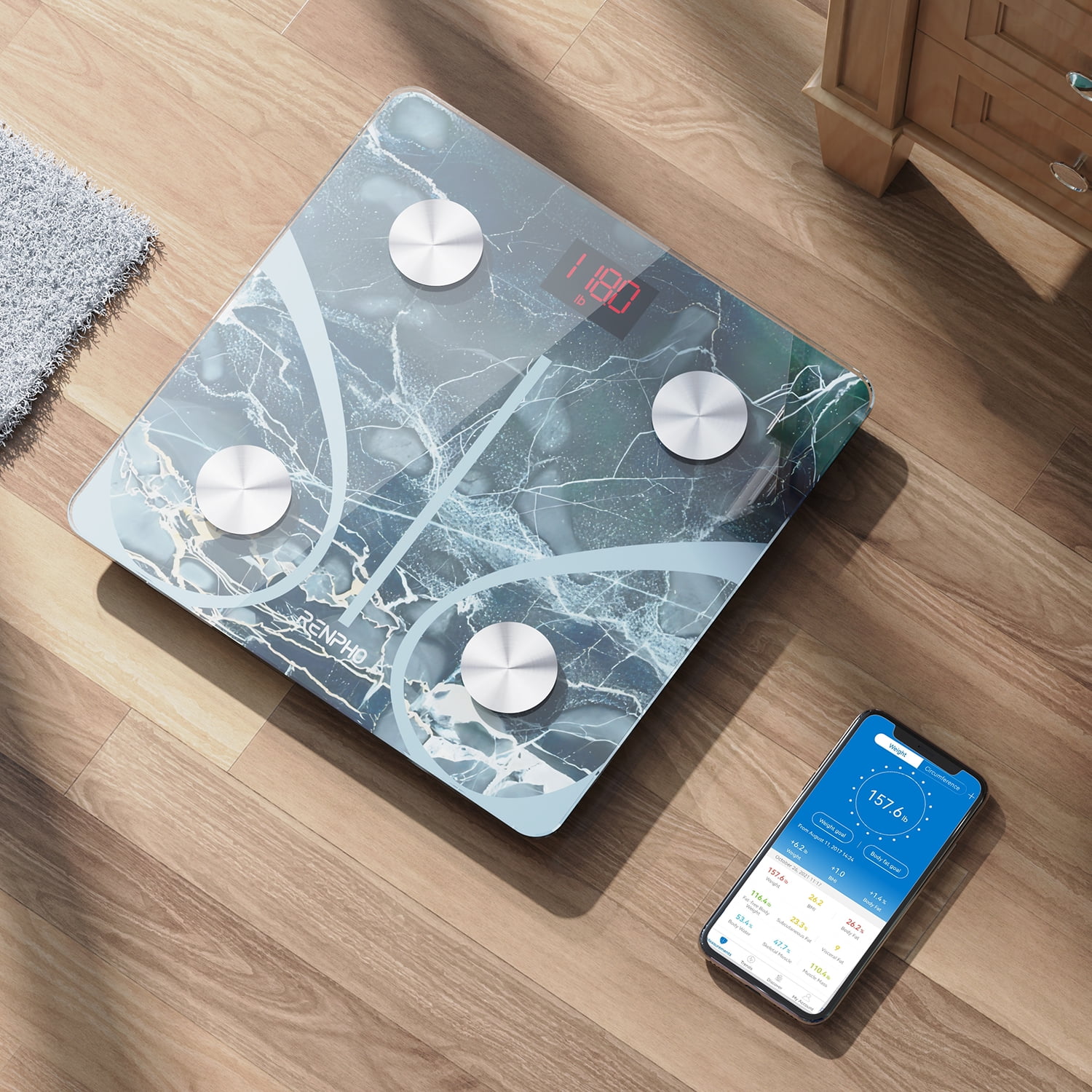 RENPHO Bluetooth Smart Scale for Body Weight with App, 400 lbs, Marble