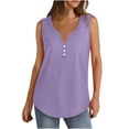thumbnail image 2 of Homenesgenics Tank Tops for Women under $5 Women's Summer Solid Tank Top Loose Casual Large Top Women's V-neck Button Tank Top Purple M, 2 of 8