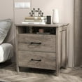 thumbnail image 2 of Farmhouse Nightstand Set of 2, Rustic Nightstand with 2 Drawers, Wood End Table with Open Shelf, Side Table for Bedroom, Light Brown, 2 of 7