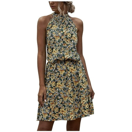 

LWZWM Sundresses for Women Office Dress Floral Printed Halter Strapless Ruffle Dress Nightgown Dress Modest Dress Kawaii Dress Graduation Dress Flowy Dress Fairy Dress Cute Dress