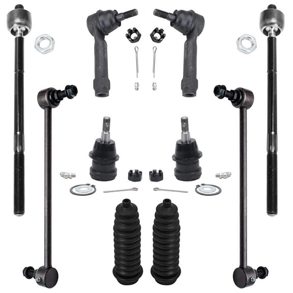 Detroit Axle - Front 10pc Suspension Kit for 01-04 Chrysler Voyager Town & Country Dodge Grand Caravan, 2 Sway Bars 2 Lower Ball Joints 4 Tie Rods 2 Boots 2001 2002 2003 2004 Replacement