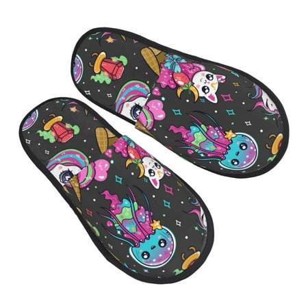 

Balery Cat Icecream Slient Indoor Furry Fleece Comfort House Shoes Soft Non-Slip Home Shoes Cotton Slippers House Slippers-- Large