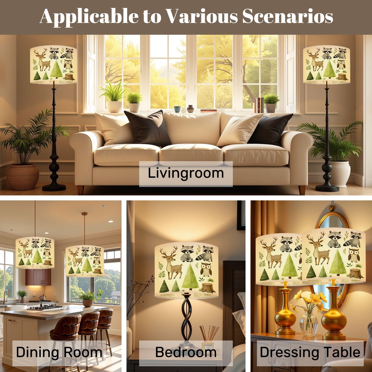Boho Lampshades 2 Pack Watercolor forest animal clipart Cute woodland characters Bear raccoon 13"x13"x10" Light Shade for Table Lamps Floor Lamps Drum Lamp Shades Lampshade Replacement Easy Assembly