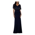 thumbnail image 1 of B&a by BETSY & ADAM Femmes Marine Ruché Zippée V Dos Doublé Manches Courtes V Cou Robe Formelle Pleine Longueur Robe Petites 12P, 1 of 4