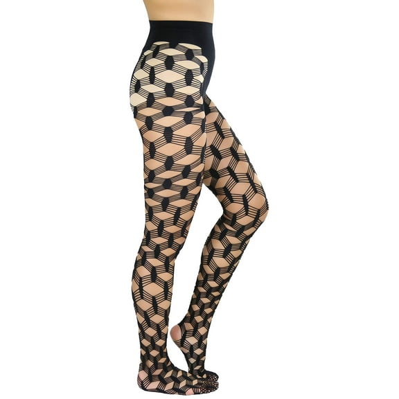 ToBeInStyle Women's Hexagonal Pattern Multi Strand Fishnet Pantyhose - Black - One Size