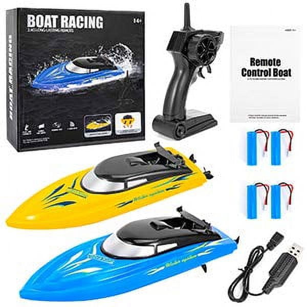 Remote Control Boats,10km/H 2.4G High Speed Remote Control Boat ,Fast RC Boats for Pools and Lakes,RC Boat for Kids and Adults (Blue+Yellow),2-Pack