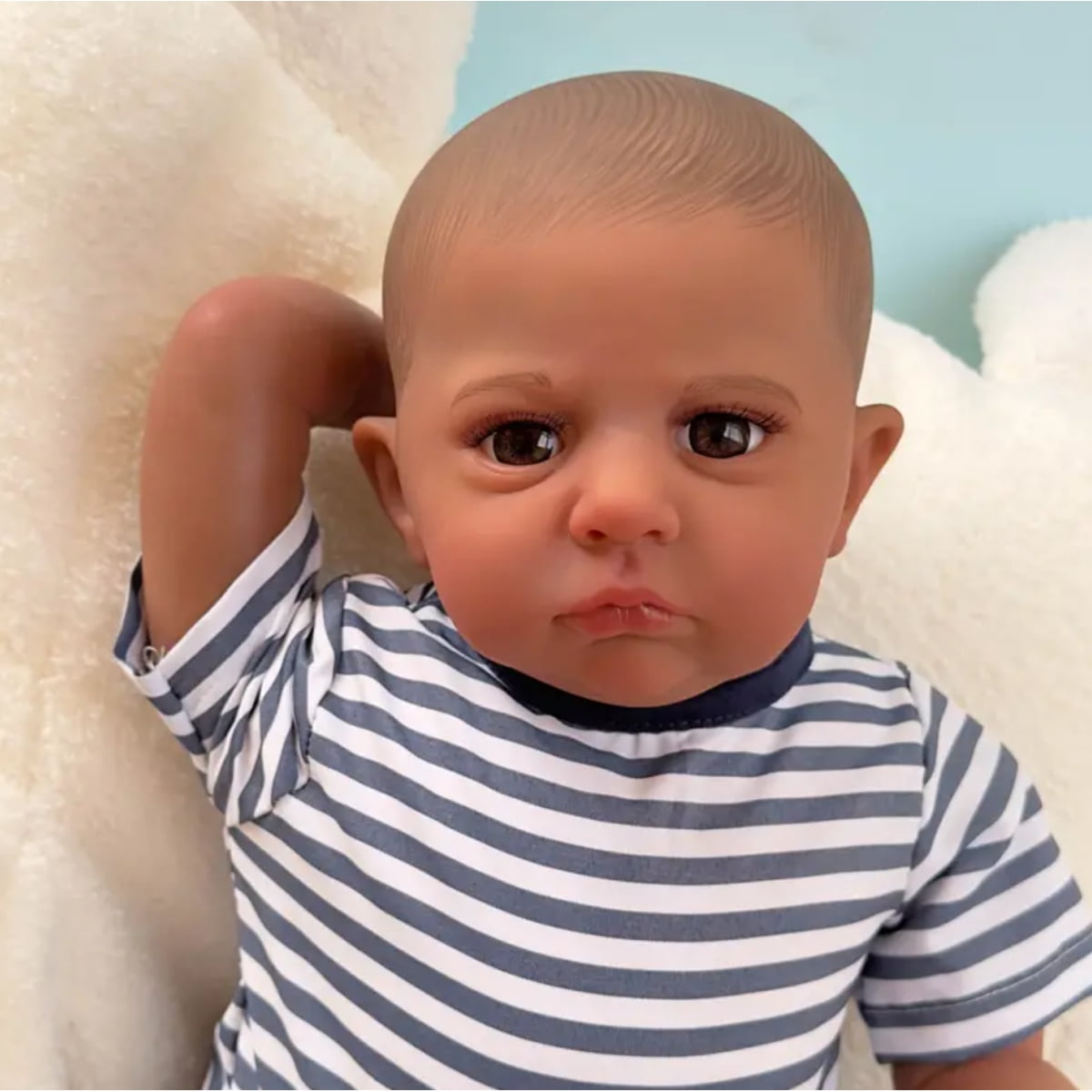 24 inch Already Painted Finished Doll Reborn Baby Dark Brown Skin Painted Hair Lifelike 3D Skin