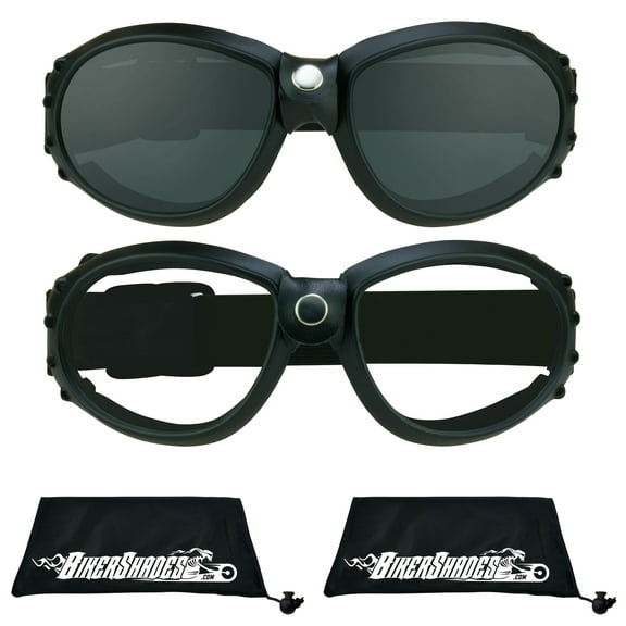 Bikershades Motorcycle Safety Goggles Foam Padded Men Women Large Coverage with Large Microfiber Case