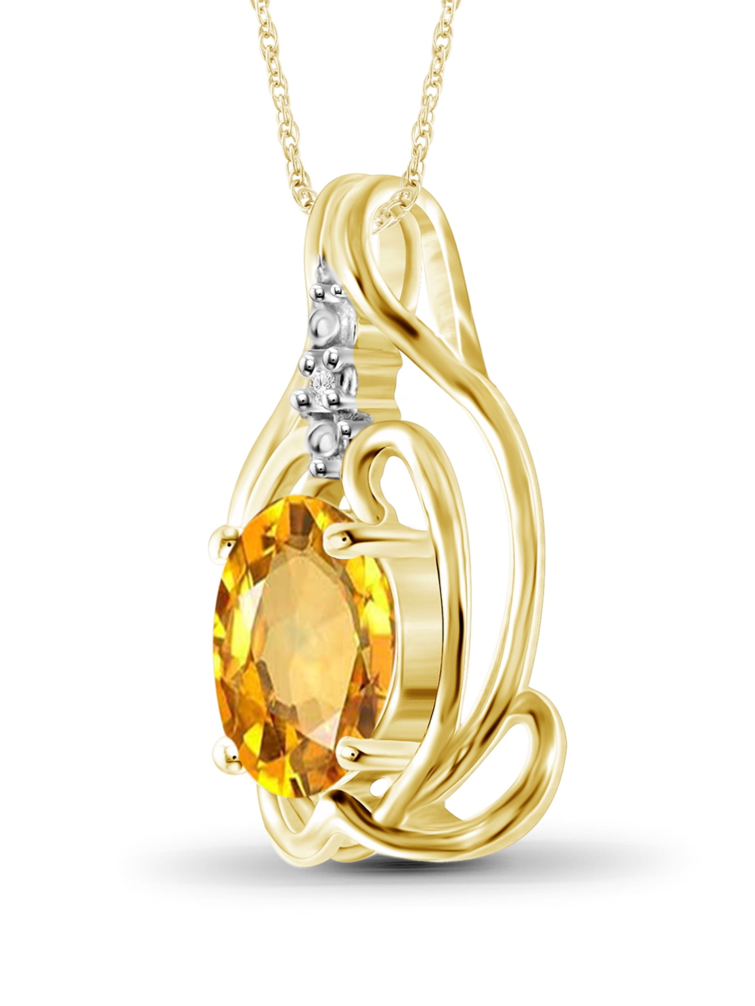 JewelersClub 1 1/10 Carat T.G.W. Citrine And White Diamond Accent 14K Gold Over Silver Pendant, 18"