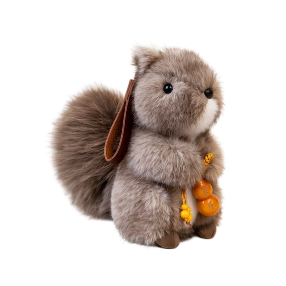 Knisume Brown Squirrel Plush Toy - Soft Cute Stuffed Animal with Fluffy Tail, Nut-Holding Stuffed Animal, Cute Plushies for Forest Theme Decor
