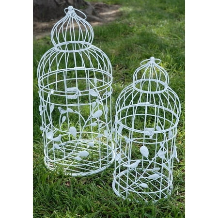 Wire Bird Cages White Set of 2 Larger Cage 23in. Tall & 10.75in. Wide /Smaller Cage 19.5in. Tall & 8.25in. Wide